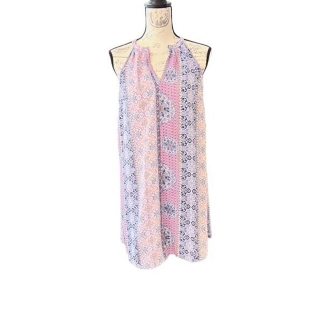Pink Rose Vintage Tank Dress Floral Lined Sleeveless BOHO Cottage Medium Shabby